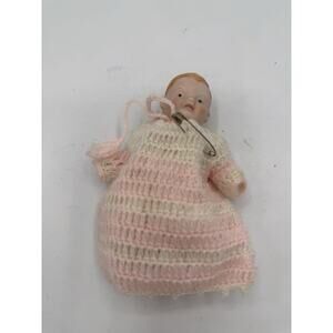 1979 Vintage Shackman Porcelain Doll Fully Jointed In Hand Crocheted Outfit